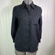 Liz Claiborne Vintage Black Irish Linen Checkered Sheer Button Front Shi... - $504.43 MXN