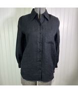 Liz Claiborne Vintage Black Irish Linen Checkered Sheer Button Front Shi... - $504.43 MXN