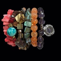 Bead Bracelets Lot Stretch colorful Vtg to mod stack jewelry mixed beads shells - £14.12 GBP