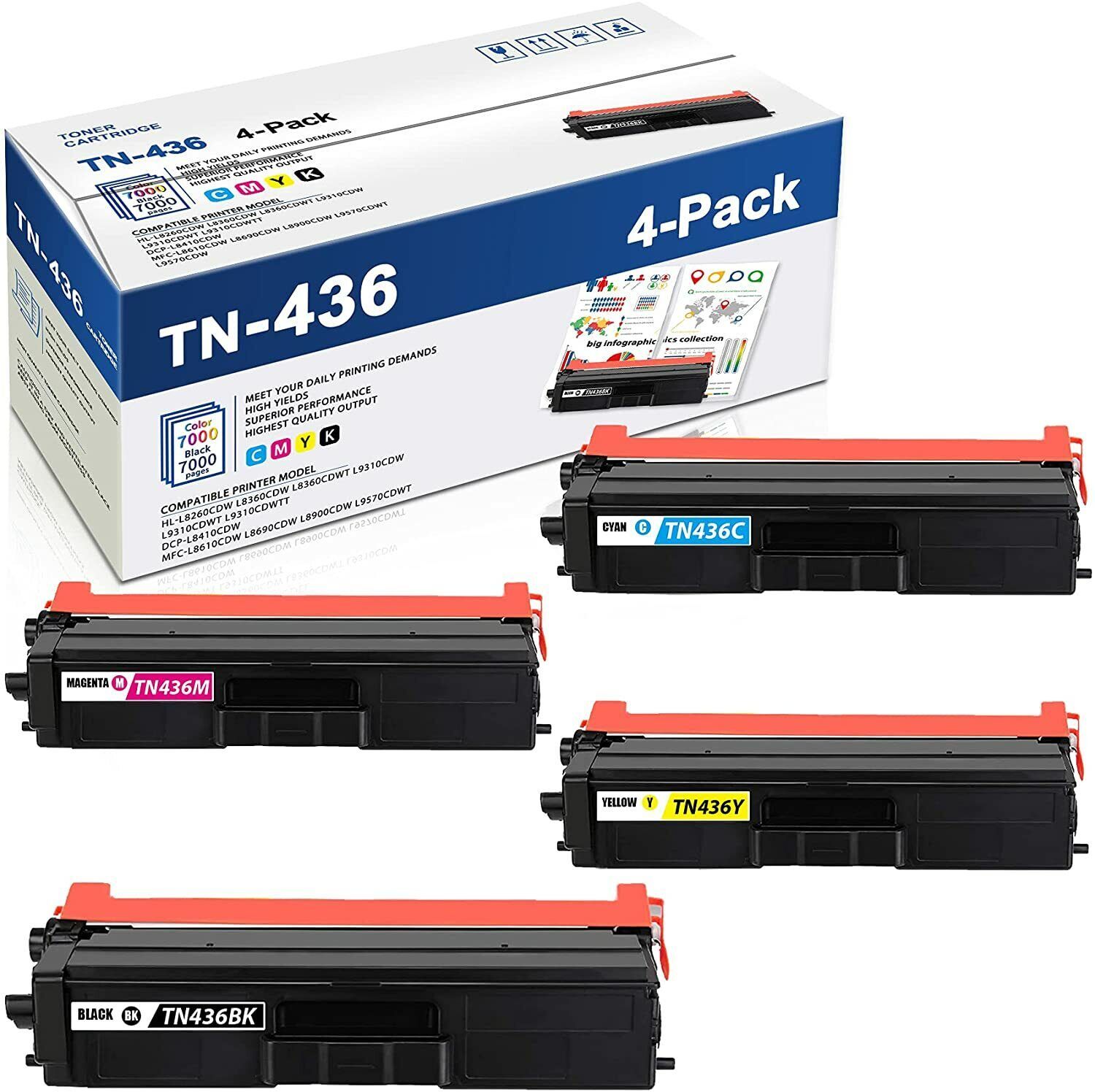 4 Pack Tn436 Tn-436 Toner Compatible For Brother Tn433 Hl-L8360Cdwt Mfc-L8900Cdw