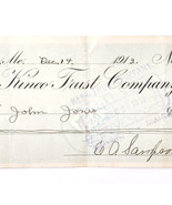 1912 Kineo Trust Company Bank Check E.A. Sampson Dover Maine Signed 1093... - €17,15 EUR