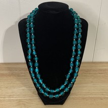 Vintage Coldwater Creek Aqua Blue Shimmer Multi-Strand Beaded Glass Necklace 20” - £18.21 GBP