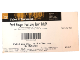 HENRY FORD Museum of Innovation 2014 TICKET STUB FORD ROUGE FACTORY TOUR - £3.10 GBP