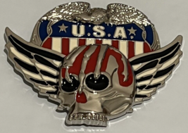 Silver Belt Buckle Skull Wings Skeleton American Flag  Enamel Crossbones... - $16.88