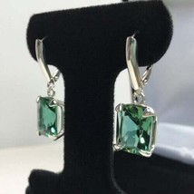 Natural Certified 925 Sterling Silver Handmade 6 Ct Emerald Antique Earrings - £39.47 GBP