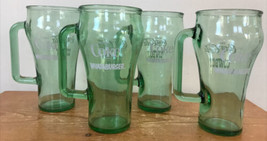 Vintage Set Lot 4 Whataburger Coke Coca Cola Cowboy Green Glass Soda Cups Mugs - £31.59 GBP