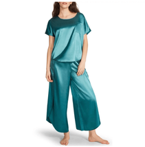 BB Dakota Moss Green Satin 2-Piece Short Sleeve &amp; Pant Lounge Set L - $603.76 MXN