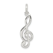 Sterling Silver Treble Clef Charm &amp; 18&quot; Chain Jewerly 30.2mm x 8.8mm - £23.55 GBP