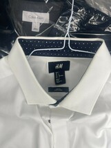 H &amp; M Cotton Mans Dress Shirt White BLACK BUTTONS Flip Cuff Size L SLIM ... - $20.25 CAD