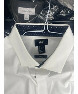 H &amp; M Cotton Mans Dress Shirt White BLACK BUTTONS Flip Cuff Size L SLIM ... - $277.05 MXN