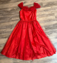 Vtg 1950s Red Tulle Teens Prom Party Dress  XXS 00 XL 14 Girls Sweetheart Bows - £38.66 GBP