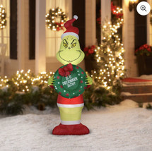 Gemmy 5.5&#39; THE GRINCH HOLDING CHRISTMAS WREATH Inflatable NEW Local Pickup - £51.09 GBP