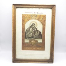 Ornate First Communion Document with Gold Flake Framed Antique 1911 - $123.74