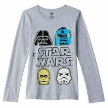 Girls Shirt Disney Star Wars Long Sleeve Gray Character Heads Top-sz 10/12 - $7.92