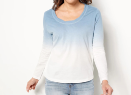 Candace Cameron Bure The Ocean Dipped Long-Sleeve Top- Ash Blue, 1X - £19.25 GBP