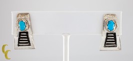 Sterlingsilber Navajo Oval Türkis Tiefer Ohrstecker mit Schmetterling Ve... - $125.03