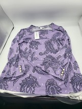 Liz Claiborne Blouse Women&#39;s Small Purple Paisley Print Square Neck Long Sleeve - £27.39 GBP