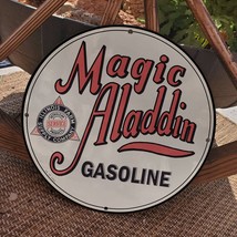 Vintage 1962 Magic Aladdin Gasoline Petroleum Products Porcelain Gas &amp; Oil Sign - £99.68 GBP
