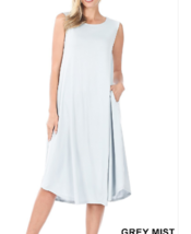  Zenana M Viscose Stretch Jersey Sleeveless Round Neck A Line Dress Gray... - $15.83