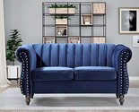 US Pride Furniture Chesterfield Rolled Arm Modern Style Fabric Dark Blue... - £877.90 GBP