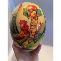 German Nestler Paper Mache 7&quot; Easter Egg Baby Chicks Rooster Candy Box - £8.62 GBP