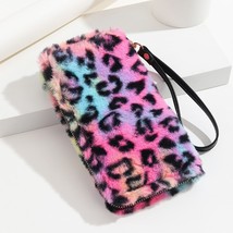 Opard prints faux fur long wallet ladies cheetah pattern fluffy clutch purse money clip thumb200