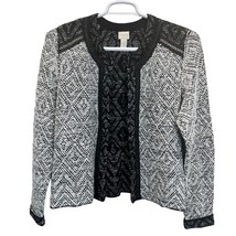 Chico&#39;s Darling Cardigan Black White Size M Size 2 Open Front Jacket Tweed - £24.86 GBP