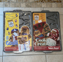 2 Pans Nestle Toll House Cookie Kids Metal Baking Molds Tray Gingerbread Snowman - £31.32 GBP