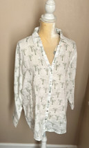 C &amp; C California Womens Linen Shirt Blouse Palm Trees NWT sz M Rolled Cuff - £35.95 GBP