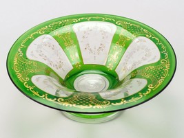 Green w Gold Encrusted Rococo Intaglio Cut to Clear Bowl, Antique St Lou... - £145.33 GBP