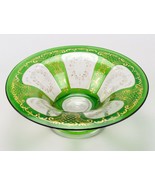 Green w Gold Encrusted Rococo Intaglio Cut to Clear Bowl, Antique St Lou... - £146.32 GBP