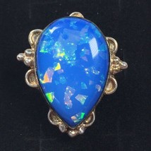 925 Sterling Silver simulated Blue Opal Ring Size 7.5 Large Tear Drop Shape - £33.06 GBP