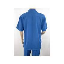 Men INSERCH 2pc Walking Leisure Suit Shirt Pants Set Short Sleeves 9356 Blue image 4