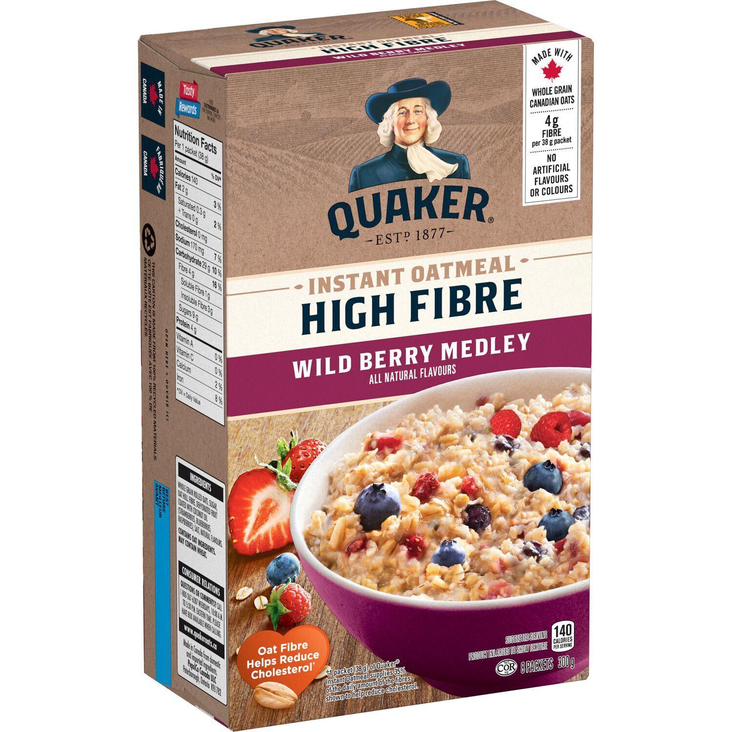 9 X Quaker High Fibre Wild Berry Medley Instant Oatmeal 300g Each -8 packets/Box - $49.35