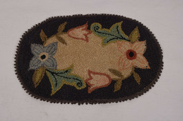 Miniature 9 x 6 Oval Punch Needle Doll House Flower Rug Navy - £22.58 GBP