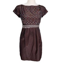 Moschino Dress 8 Brown Beading Silk Cap Sleeves - £66.49 GBP