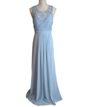 Maniju Womens Dusty Blue Maxi Dress Layered Sheer Crochet Lace Sz L Open... - $29.69