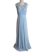Maniju Womens Dusty Blue Maxi Dress Layered Sheer Crochet Lace Sz L Open... - £23.45 GBP