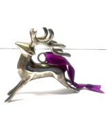 Vintage Flying Nickel Coated Solid Brass Christmas Reindeer Ornament - €17,00 EUR