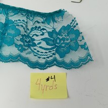 4&quot; Ruffled Lace Trim Teal 4 yd  (Polyester) Floral Vtg - $5.44 CAD