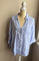 Sigrid Olsen Womens Sz L Linen Shirt Tunic Top New Blue Roll Tab Sleeve - £33.95 GBP