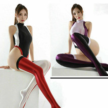 Unisex nass Glanz Satin Gloss Bodysuit ,Back Zipper Bademode&amp; Stocking stretchig - £18.63 GBP