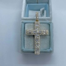 3Ct Baguette Simulé Pendentif Croix Diamant 14K or Jaune Plaqué Gratuit Chaîne - £157.93 GBP