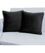 Pavilia Black Throw Pillow Covers With Pom Pom 20X20 Set Of 2, Decorativ... - $35.93