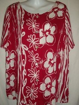 Hilo Hattie Women&#39;s Hawaiian Red White Rayon Blouse Button Shirt Top Medium - £40.20 GBP