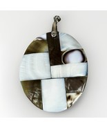 18K White Gold Plated  Mother of Pearl Mosaic Pendant Handcrafted Healin... - $18.48