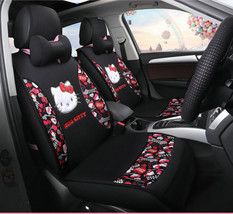 Hello Kitty Cartoon Car Seat Covers Set Universal Car Interior 4 Seasons Black  - £133.67 GBP
