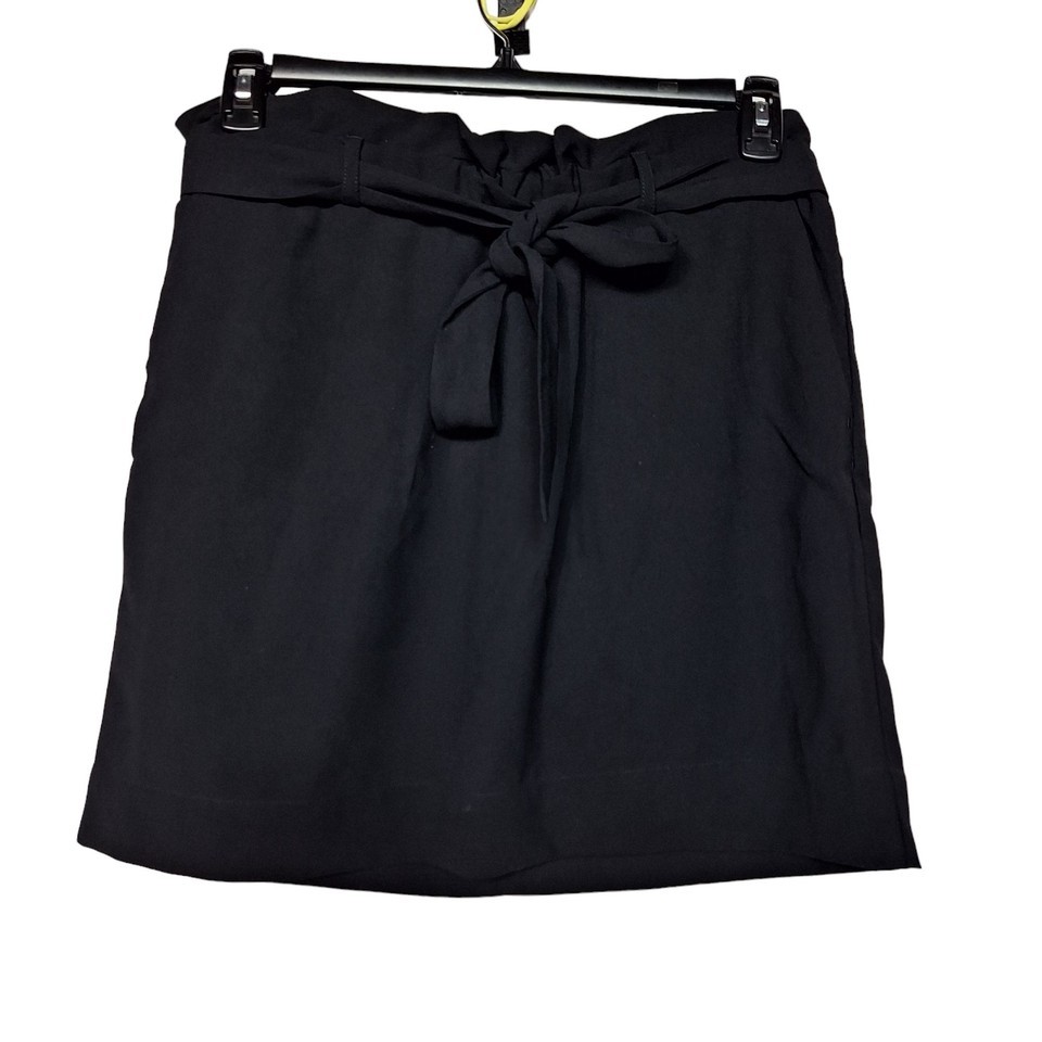 Express Womens A Line Skirt Size Medium Solid Black Belted Ruffles Item image 2