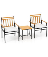 3 Pieces Outdoor Furniture Set Acacia Wood Patio Conversation Set with C... - $2,951.82 MXN