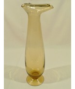 Vase Art Glass Gold Yellow Tall Folded Lip top Mid-Century - €44,41 EUR